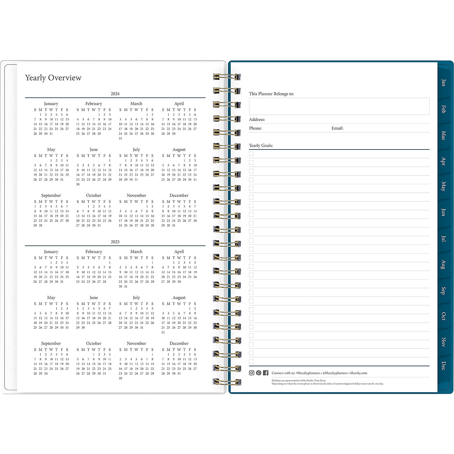 2024 Weekly Monthly Planner, 5x8, by Blue Sky, Bakah Blue