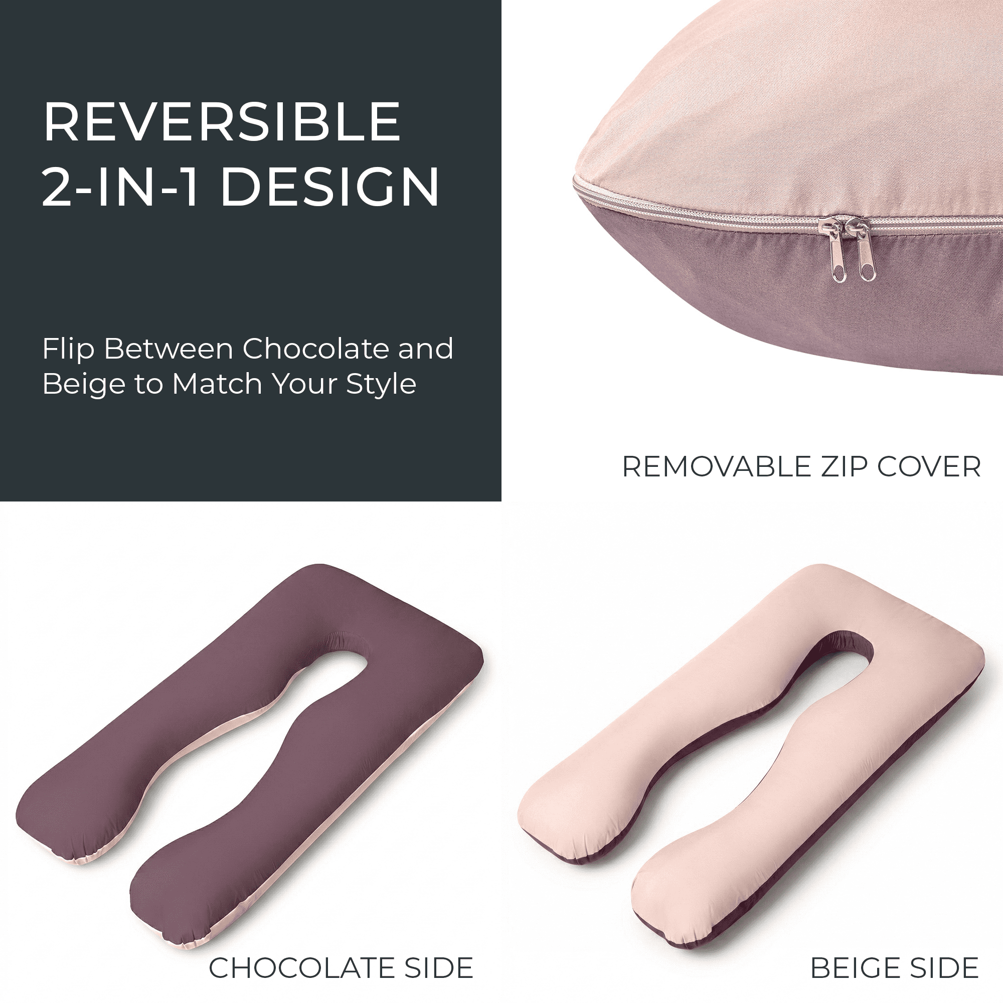 Olena Casa U Shaped Pregnancy Pillow Full Body Maternity Body Pillows for Side Sleepers, Back Pain Relief & Recovery Support Pillow, Pregnancy Pillows for Sleeping, Chocolate Beige 55x29x8 In