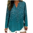 thumbnail image 3 of TaTaai Women's Linen Look V Neck Blouse, Long Roll Up Sleeves with Button Cuff Detail, Casual Summer Top for Everyday Wear Gift, 3 of 5