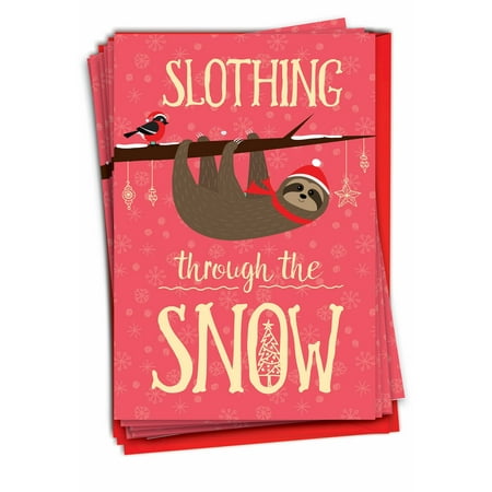 12 Christmas Greeting Cards (1 Design, 12 Cards) - Slothing Through The Snow