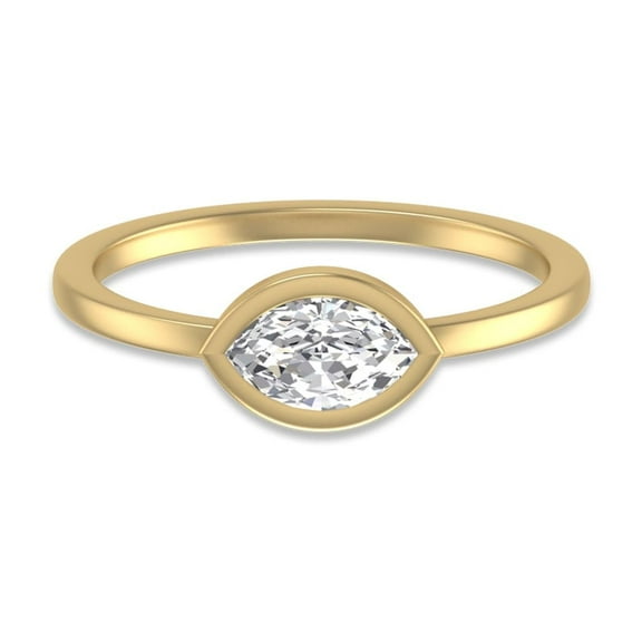 SZUL Women's Lab Grown 1/2 Carat Marquise Bezel Solitaire Diamond Ring in 14K Yellow Gold