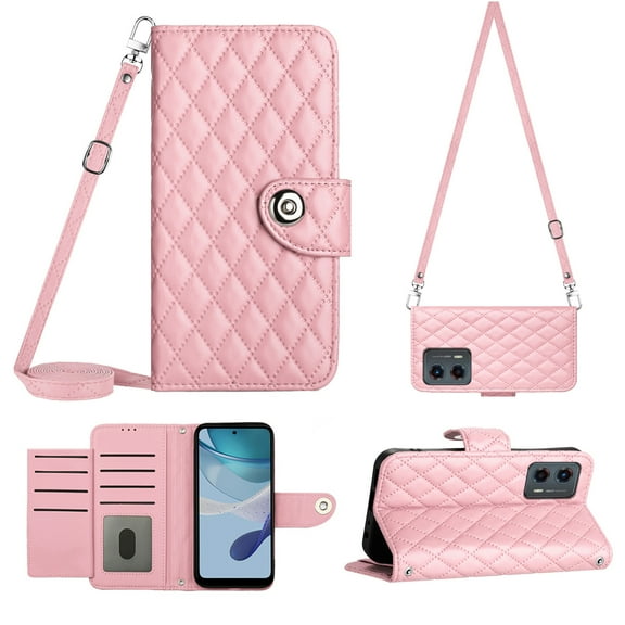 for Moto G Power 5G 2023 Wallet Case RFID Blocking Card Slots Holder with Shoulder&Crossbody Strap, Magnetic Folio Kickstand Handbag Flip Phone Cover for Motorola Moto G Power 5G 2023, Pink