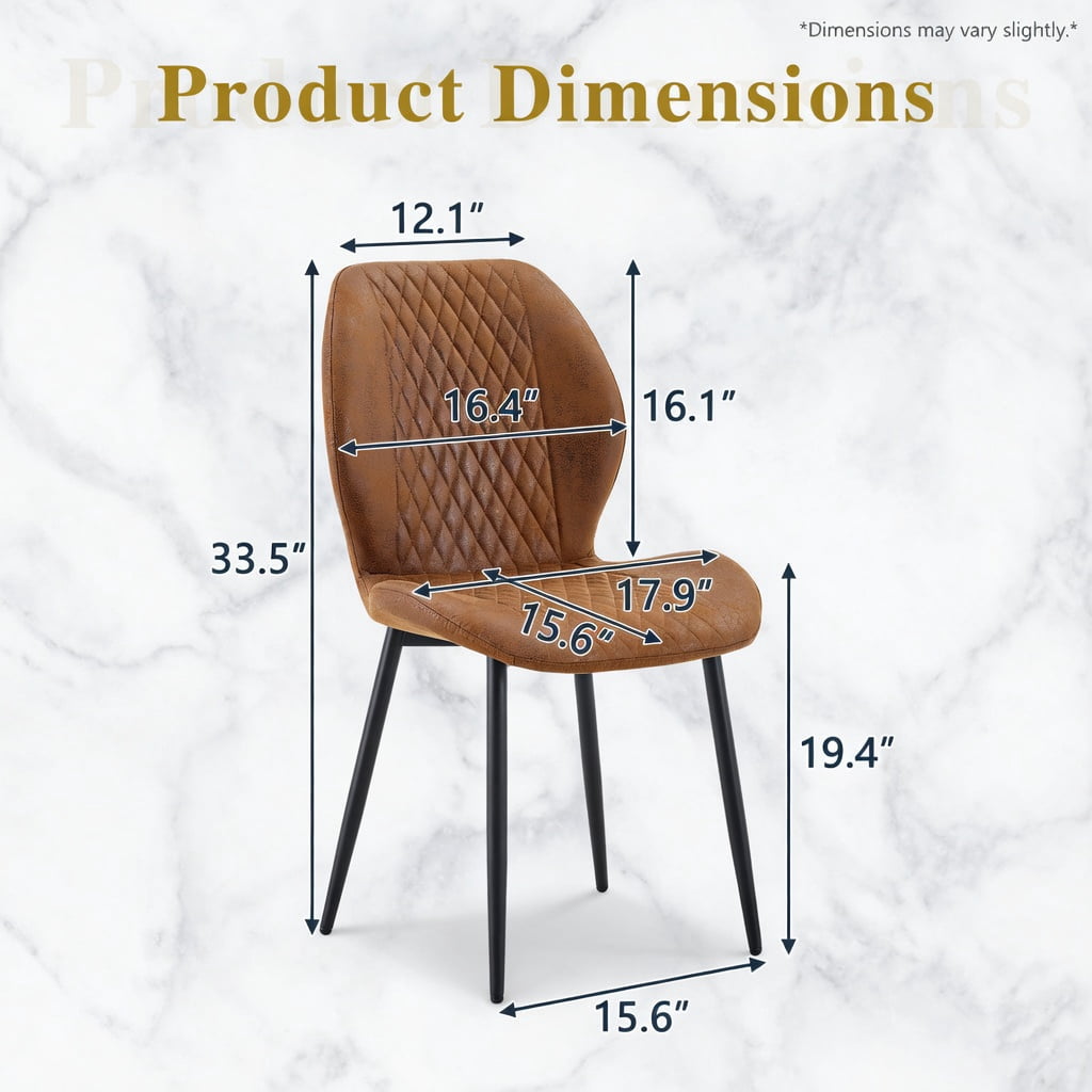Hommoo 4-Pack Modern Quilted Dining Chairs with Black Metal Legs, Luxury Diamond-Stitch Fabric, Ergonomic Design for Home, Cafe & Office Use, Brown