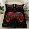 thumbnail image 2 of Homewish Cartoon Game Console Twin Sheet Sets for Teens, Red Gamer Gamepad Twin Fitted Sheet, Futuristic Honeycomb Flat Sheet, Microfiber Bedroom Decor, 3pcs, 2 of 7