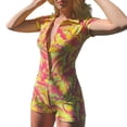 thumbnail image 1 of Txlixc Mameluco estampado con botones para mujer, mono corto de manga corta con cuello de solapa para verano Txlixc  Sexy, 1 of 9