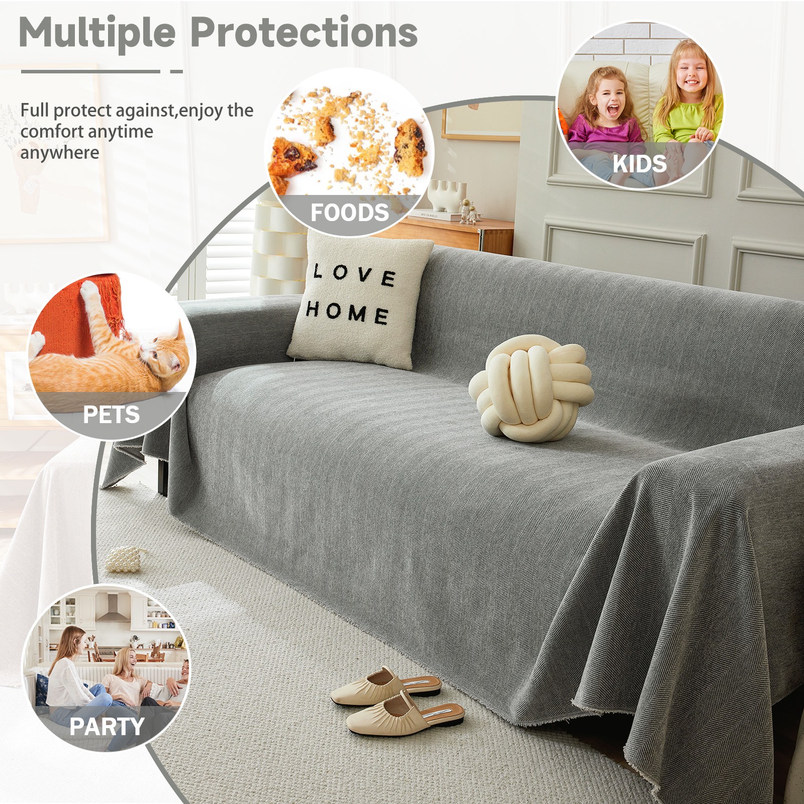 ANMINY Velvet Sofa Slipcover Stretch Couch Cover 1/2/3/4 Seater All-inclusive Protector