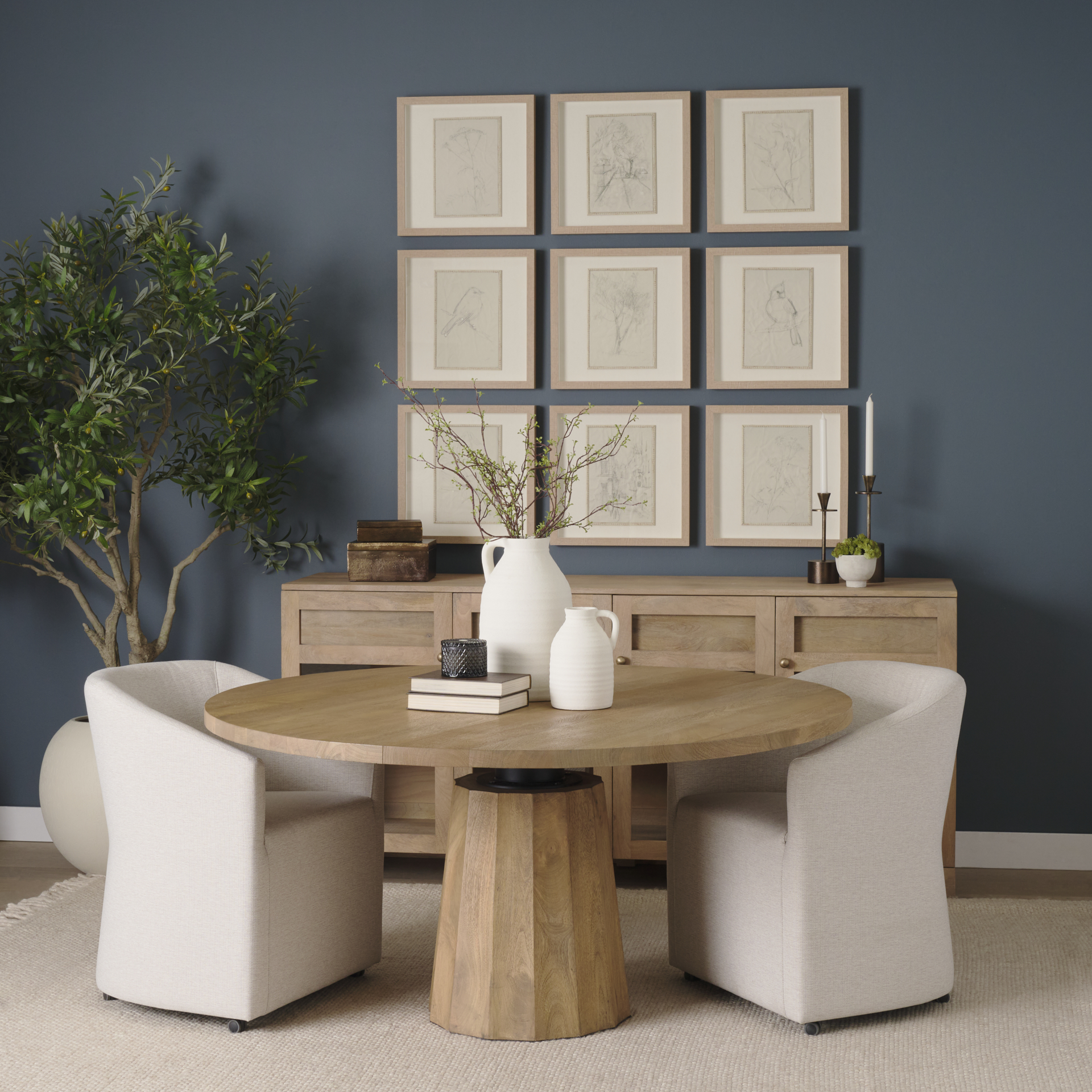 Swanson 60" Light Brown Wood Round Pedestal Dining Table