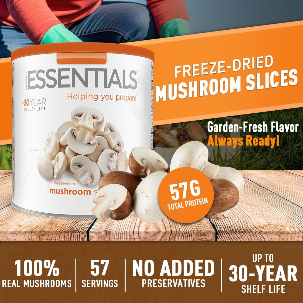Emergency Essentials Freeze-Dried Mushroom Slices | Real Mushrooms for Everyday Cooking & Long-Term Food Storage | #10 Can | 57 Servings | Great In Soups, Pasta & More