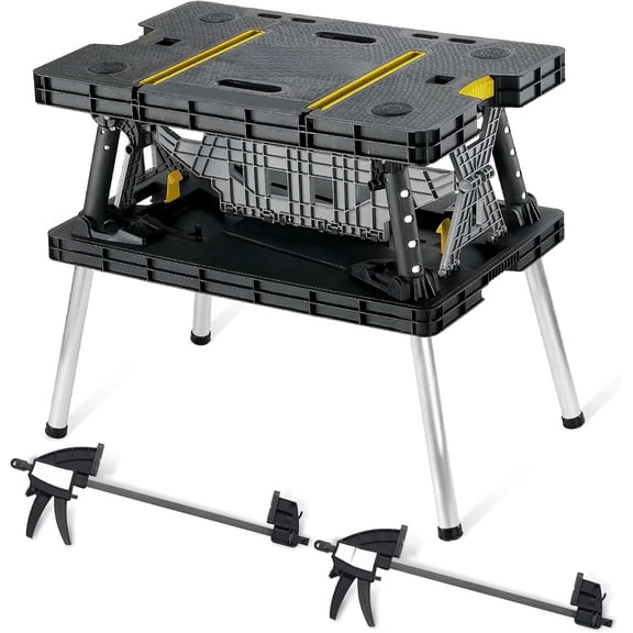 Heavy-Duty Folding Workbench with 1,000 Pound Capacity，Foldable Work Table with 12 Inch Adjustable Clamps for Garage and Outdoor Workshop, Home Improvement, and Construction
