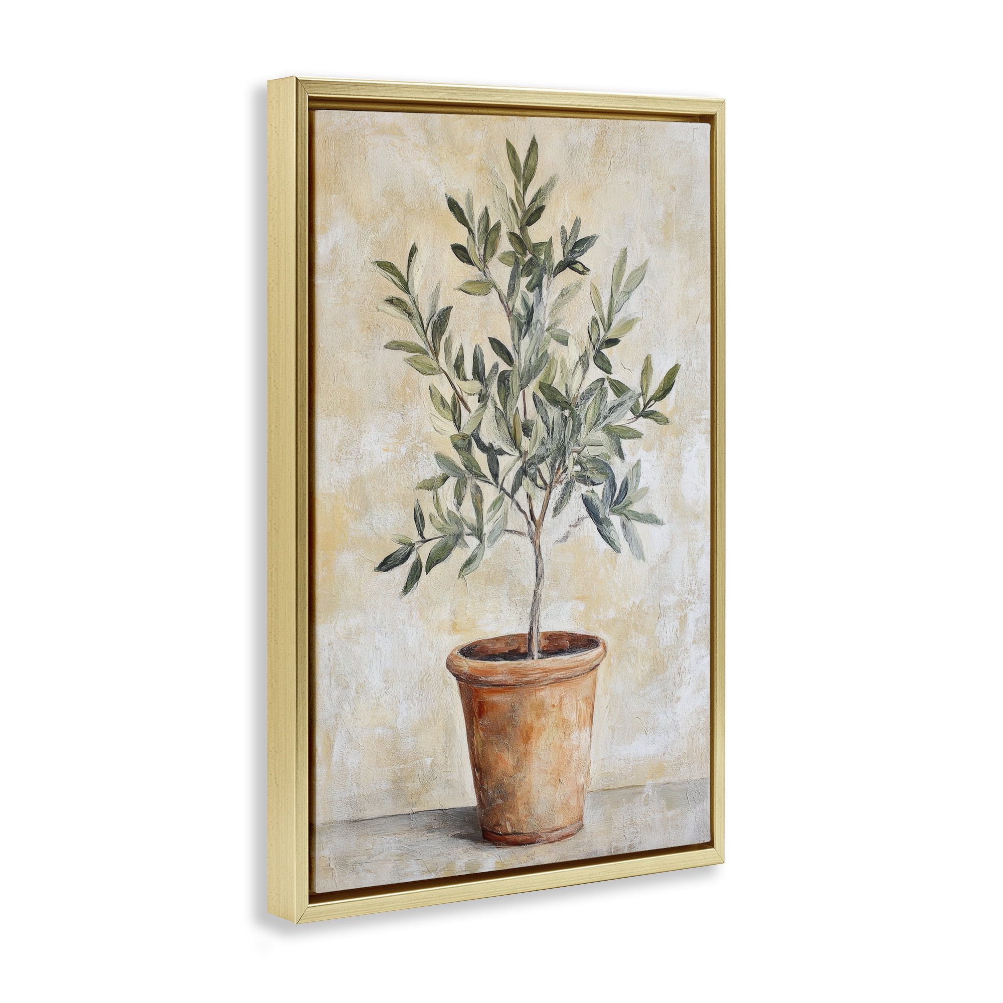 Stupell Industries House Plant in Terracotta Gold Framed Floater Canvas Wall Art, design by Petal Prints Design
