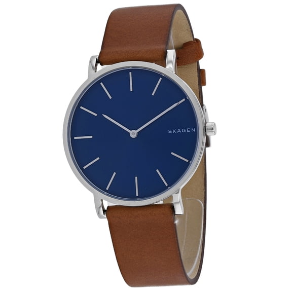 Skagen Men's 38mm Brown Leather Band Steel Case Quartz Blue Dial Analog Watch SKW6446