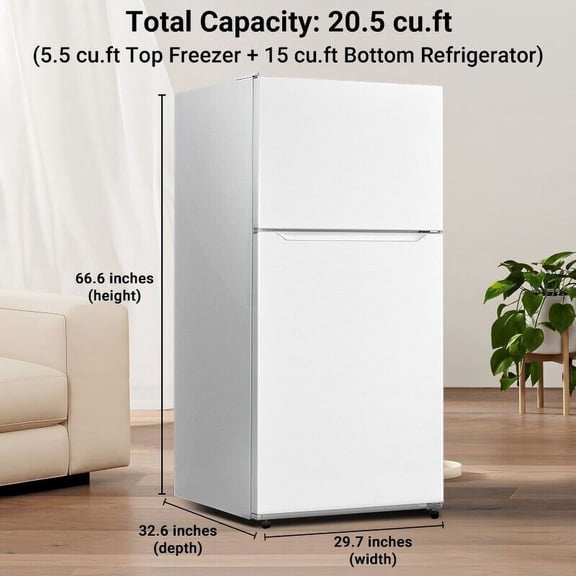Techomey 20.5 Cu ft Top Freezer Refrigerator Compact Fridge with Reversible Door