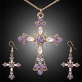 thumbnail image 4 of Koszal Femmes Strass Incrusté Croix Pendentif Chaîne Crochet Boucles d'Oreilles Bijoux Ensemble, 4 of 6