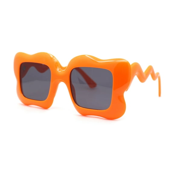Bubbly Hazy Cloud Shape Rectangle Funky Runway Sunglasses Orange - Black