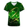 thumbnail image 3 of Luxalzxs St Patricks Day Scrub Tops Women Stretchy Short Sleeve V-Neck Nursing Uniform Workwear Clover Graphic Green Scrubs with Pockets, 3 of 4