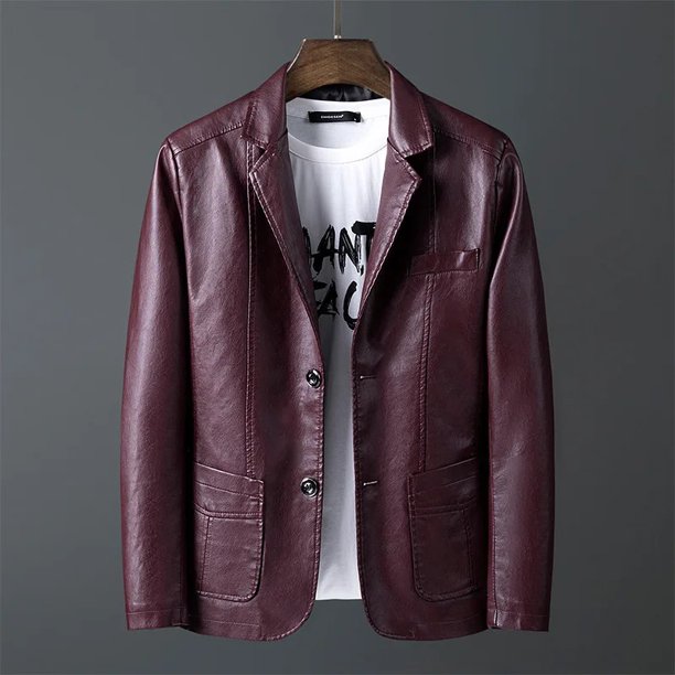 Chaqueta de cuero PU para hombre, chaqueta ajustada con cuello de traje para motocicleta, estilo coreano a la moda, suaviza tu silueta, novedad de 2023