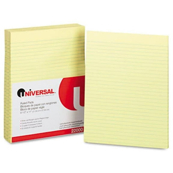 Glue Top Writing Pads- Wide Rule- Letter- Canary- 50-Sheet Pads-Pack- Dozen