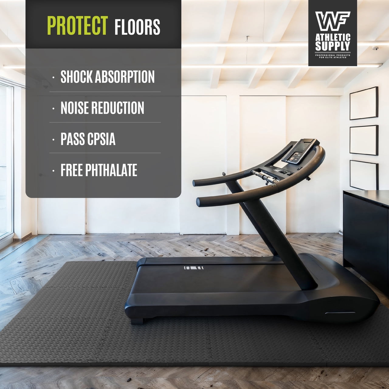 WF Athletic Supply 24 SQ.FT T-Pattern 1/2-Inch Thickness Interlocking Exercise Foam Mats, Extra Thick Eva Foam Flooring Tiles, Gym Fitness Equipment Mat, Home Protective Flooring Cushion, Black