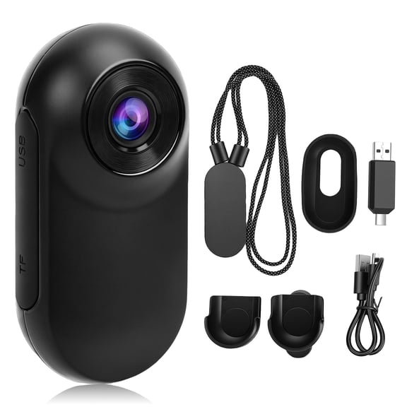 Mini Body Camera 1080P, Thumb Size Mini Camera with 64GB SD Card, Portable Action Camera with 360° Rotate Clip & Magnetic Clip, Wearable Video Recorder for Cycling, Skiing, Walking, Travel, Black
