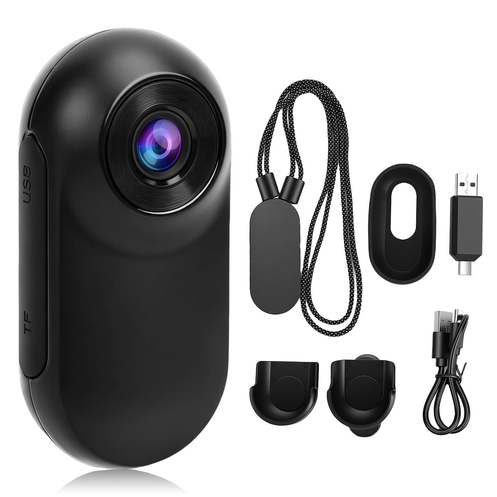Mini Body Camera 1080P, Thumb Size Mini Camera with 64GB SD Card, Portable Action Camera with 360° Rotate Clip & Magnetic Clip, Wearable Video Recorder for Cycling, Skiing, Walking, Travel, Black