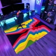 thumbnail image 3 of Abstract Colorful Stripes Area Rugs, Vintage Multicolor Wave Carpet, Machine Washable Non Slip Low Pile Rug for Living Room Bedroom Study Office Entrance Foyer 5x6ft, 3 of 8