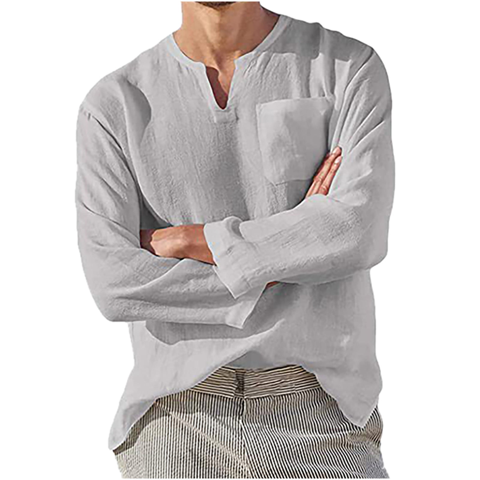 Ximandi Brushed V-Neck Long Sleeve Button Shirt,Mens Autumn Winter Casual Top Blouse 