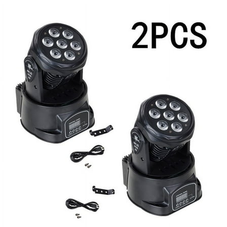2Pcs 7x10W Moving Head DJ Lights with RGBW 4 in 1 LEDs (7 Color Mixing) Compact Beam Spotlight Sound Activated DMX Controlled and Master Slave Functions for Stage Wedding Club Event Lighting
