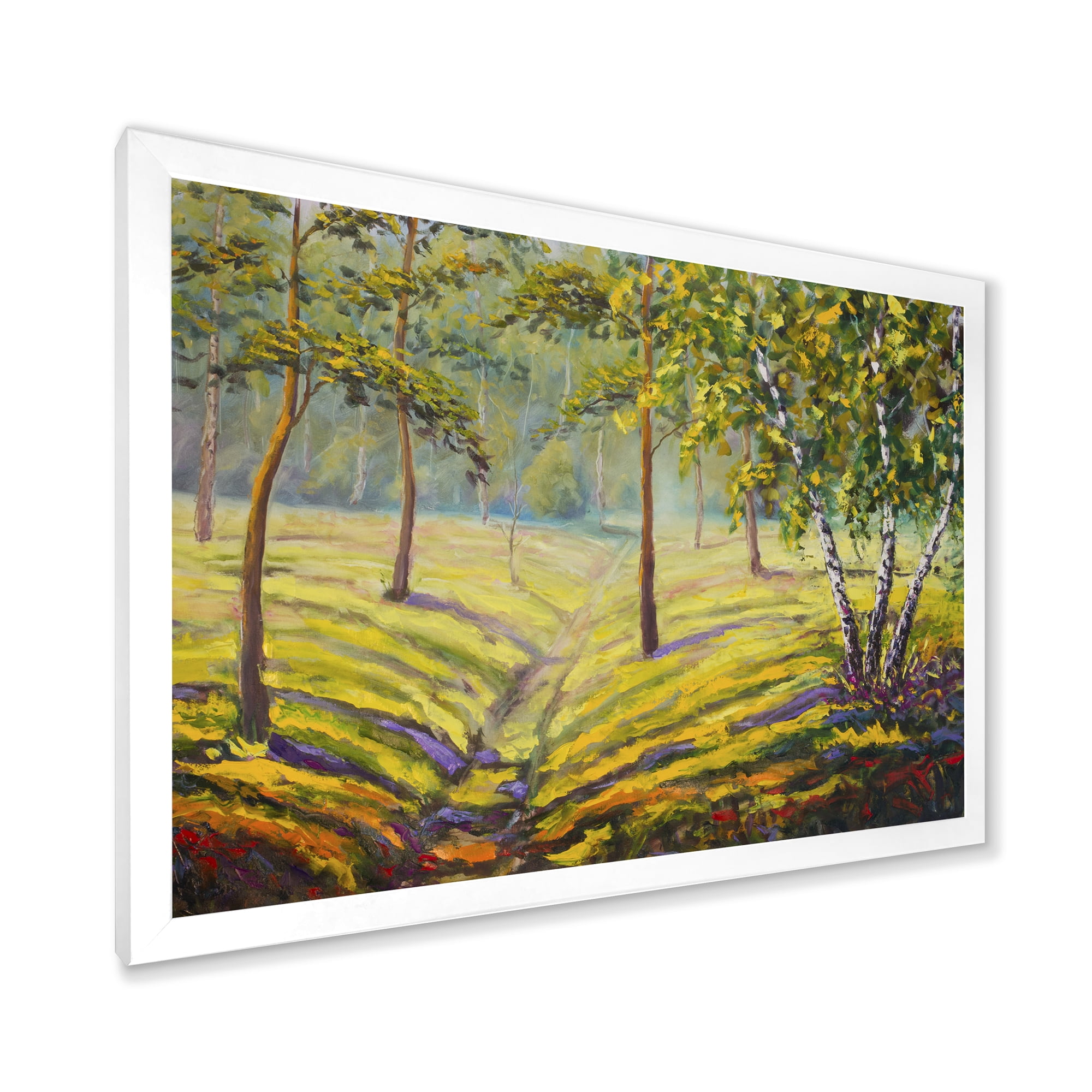 Designart 'Bushes and Pine Trees In The Forest II' Traditional Framed Art Print