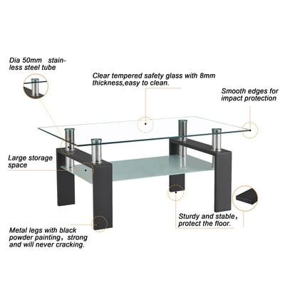 Buy Glass Coffee Table With Lower Shelf Clear Rectangle Glass Coffee Table Modern Coffee Table With Metal Legs Rectangle Center Table Sofa Table Home Furniture For Living Room L5509 Online In Turkey