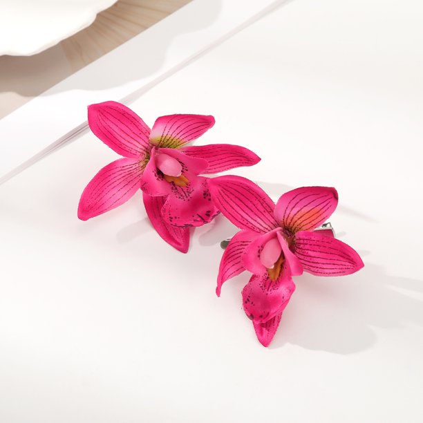 Horquillas de orquídeas simuladas, pinza para el pelo de flor blanca y rosa para mujer, horquilla para foto de playa de viaje de verano, Clip LATERAL, tocados de moda