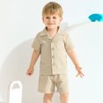 thumbnail image 4 of GYRATEDREAM Toddler Boy Shorts Set Boy Cotton Linen Short Sleeve Button Down T-Shirt Tops and Shorts Set Summer Outfit Set for 3-4Y Khaki, 4 of 9