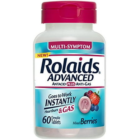 2 Pack Rolaids Advanced Antacid Plus Anti-Gas Mixed Berry 60 Chewable Tabs Each