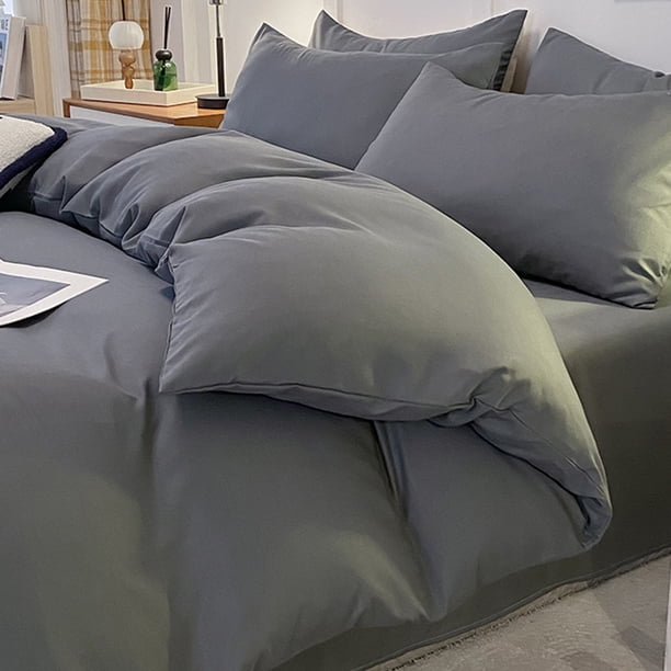 Juego De Cama De Fibra Juego de cama de 4 piezas de algodón lavado, gris, 180x220 cm. Sábanas suaves y transpirables para mayor comodidad en dormitorios Rkxzt