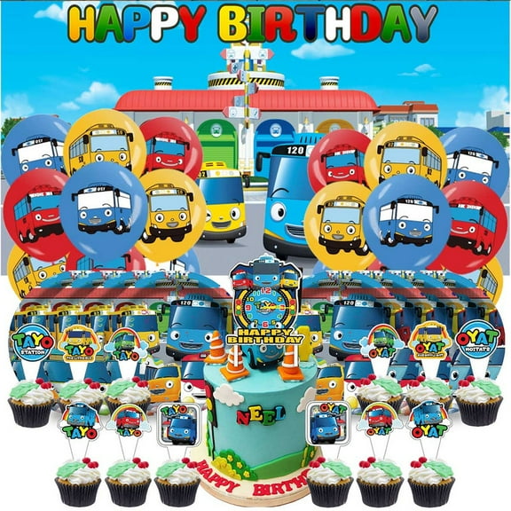 Tayo the Little Bus Birthday Party Supplies Balloons Paper Plates Decoration Cake Topper Decor Tableware Banner Backdrop