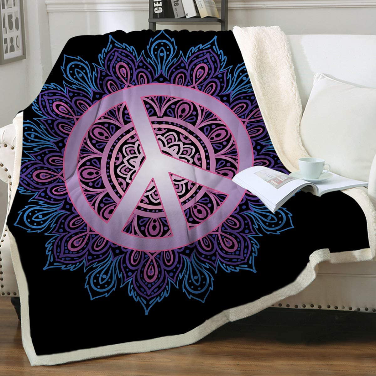 Hippie Floral Mandala Boho Sherpa Plush Throw Blanket Fleece Bed Sofa Couch 