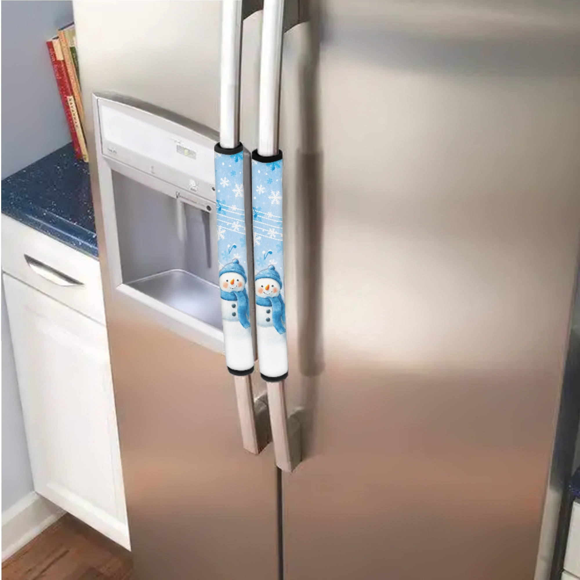SEANATIVE Christmas Decor Refrigerator Oven Door Handle Covers Set of 6 Decorative Handle Sleeves Protector for Kitchen Oven Dishwasher Microwave, Snowman Snowflake Musical Note Blue
