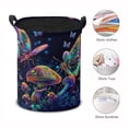 thumbnail image 3 of FluorescentButterfly Motifs Mushroom Round Laundry Hamper with Drawstring, Collapsible Dirty Clothes Storage Basket, Bedroom Nursery Dorm Bin for Toys Baby, 3 of 6
