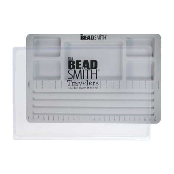 The Beadsmith Mini Bead Board - Grey Flocked, 4 Straight Channels, 5 Recessed Compartments, 7.75 x 11.25 inches, Design Boards for Creating Bracelets, Necklaces and Other Jewelry