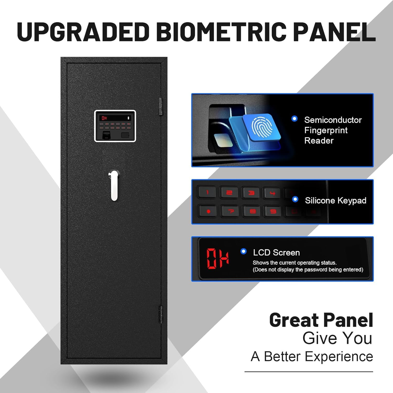 EMAXEE 7-8 Biometric Gun Safe , Large Gun Safes for Home  and Pistols with Upgraded Control Panel and LED Light, Quick Access Fingerprint Gun Cabinet with Removable Shelf and Gun Racks…