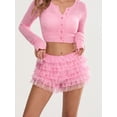 thumbnail image 4 of Women Lace Bloomers Shorts Casual Summer Layered Ruffles Elastic Short Pants for Club Streetwear, 4 of 9