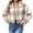 Khaki, variant on Ghalytn Women's Plaid Teddy Fleece Cropped Jacket, Collared Button-Front Coat with Ribbed Cuffs