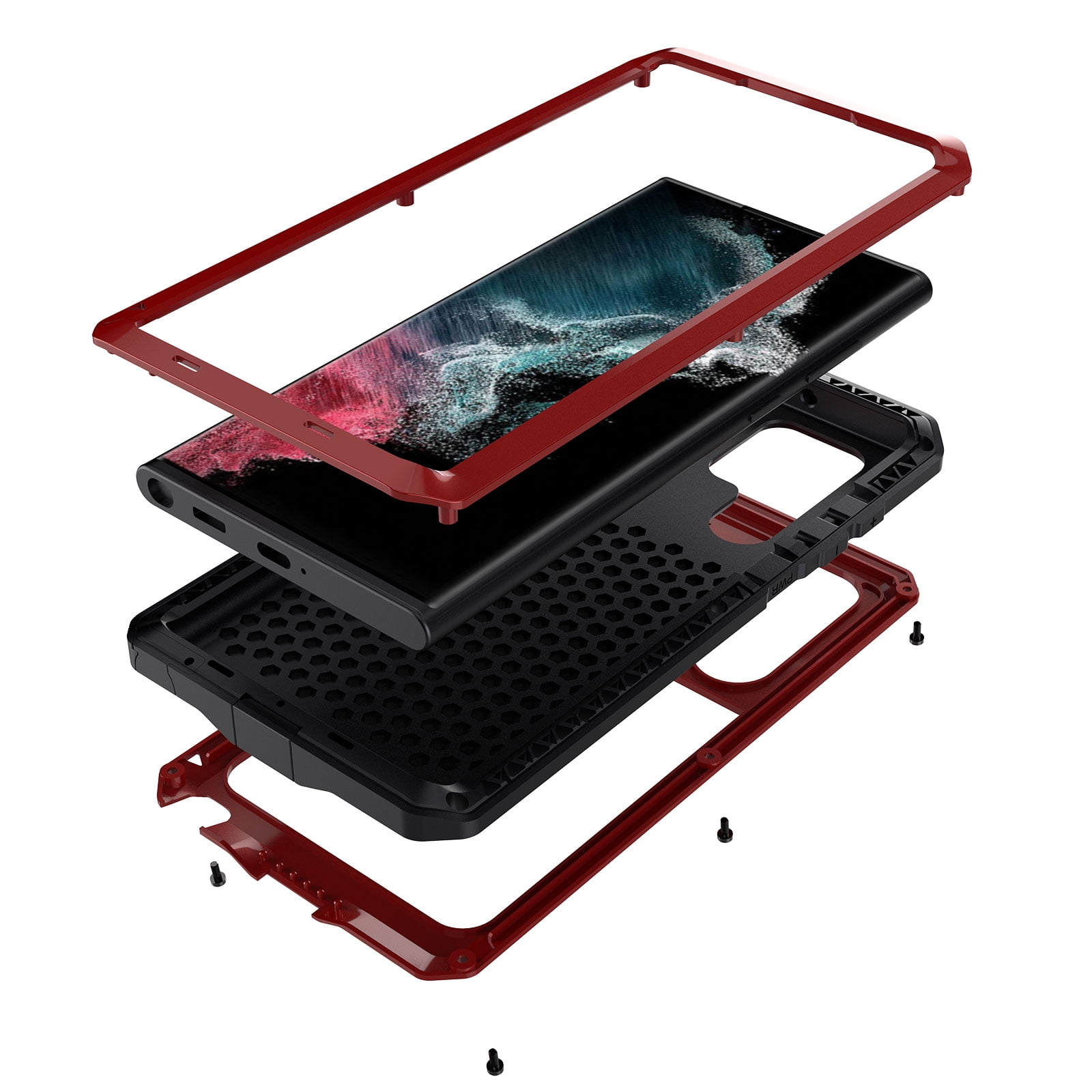 for Samsung Galaxy S23 Ultra Case, 360 Full Body Protective Cover Heavy Duty Shockproof Armor Aluminum Alloy Metal Case with Silicone for Samsung Galaxy S23 Ultra,Red
