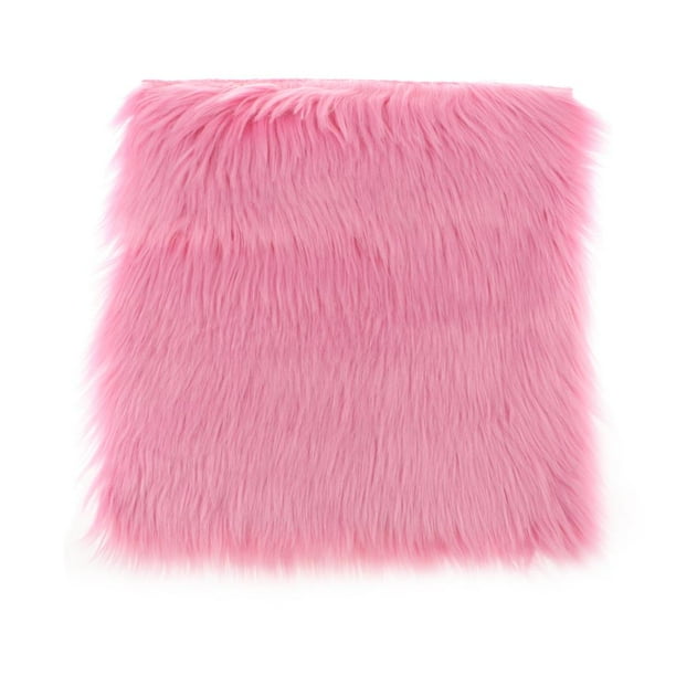 Alfombra de pelo sintético súper peluda cuadrada de 40 x 40 cm, cojín para asiento Rosado