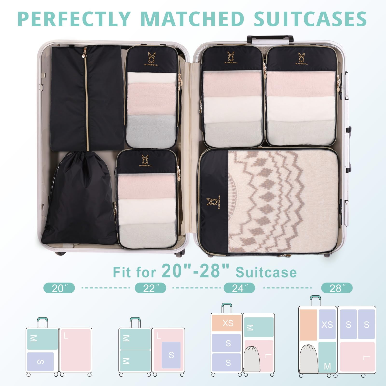 TRIPGEAR 6 Set Mesh Travel Packing Cubes,Lightweight Organizer Bags for Luggage Storage