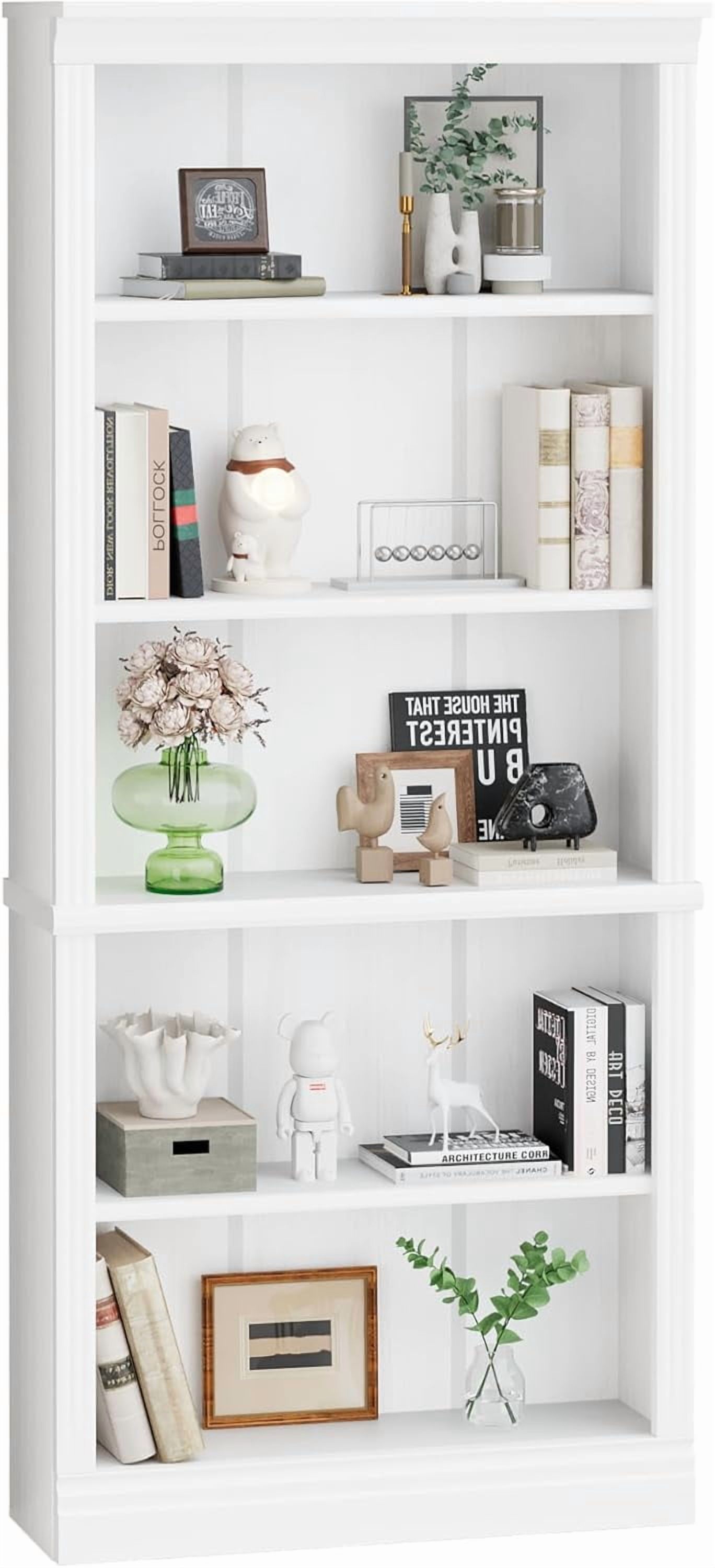 LEHOME 72" Bookcase and Bookshelf, 5-Tier Wood Bookcases with Shelves, Tall Floor Standing Book Shelf Storage Cabinet Home Decor Furniture for Living Room, Home Office 1 Pcs, White