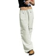 thumbnail image 1 of Gureui Women’s Trousers,Casual Solid Color Drawstring Tie-up Low Waist Loose Long Pants with Pockets Daily wear, 1 of 4