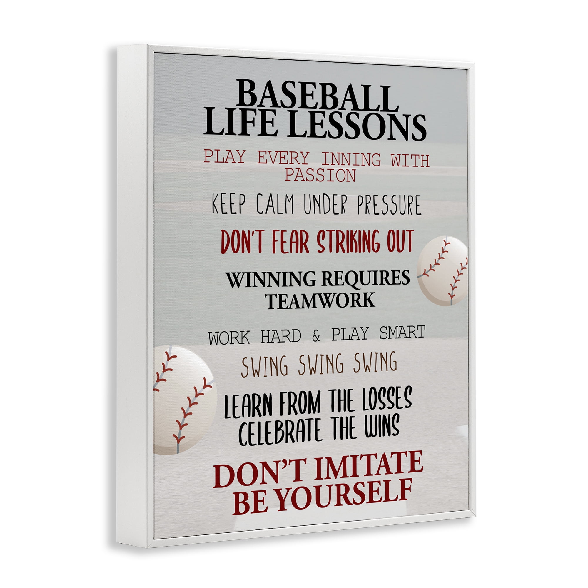 Baseball Life Lessons White Framed Giclee Art, design by Kim Allen