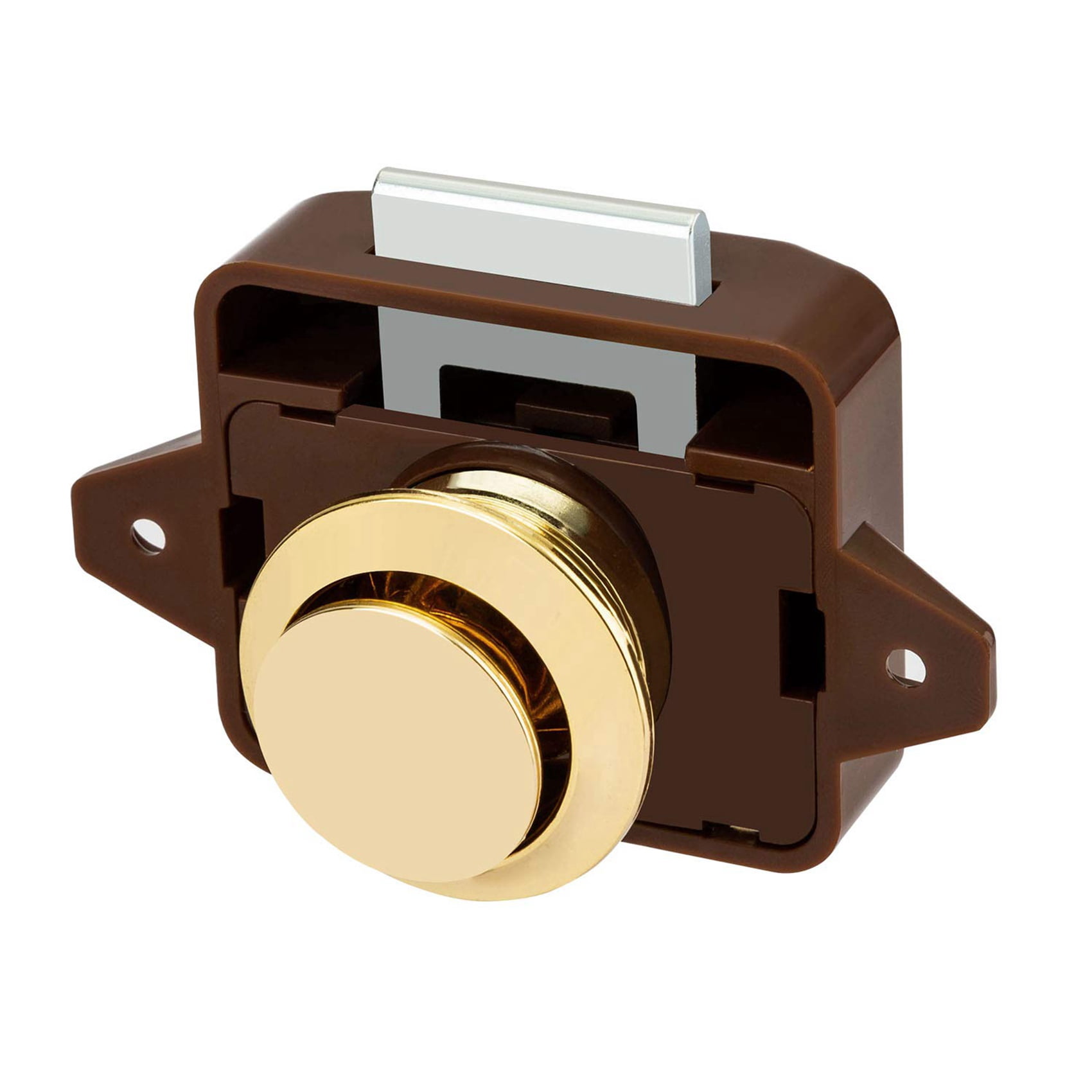 15Pcs Keyless Push Button Catch Door Knob Lock for RV Caravan Cabinet Boat Motor Home Cupboard, Brown Gold