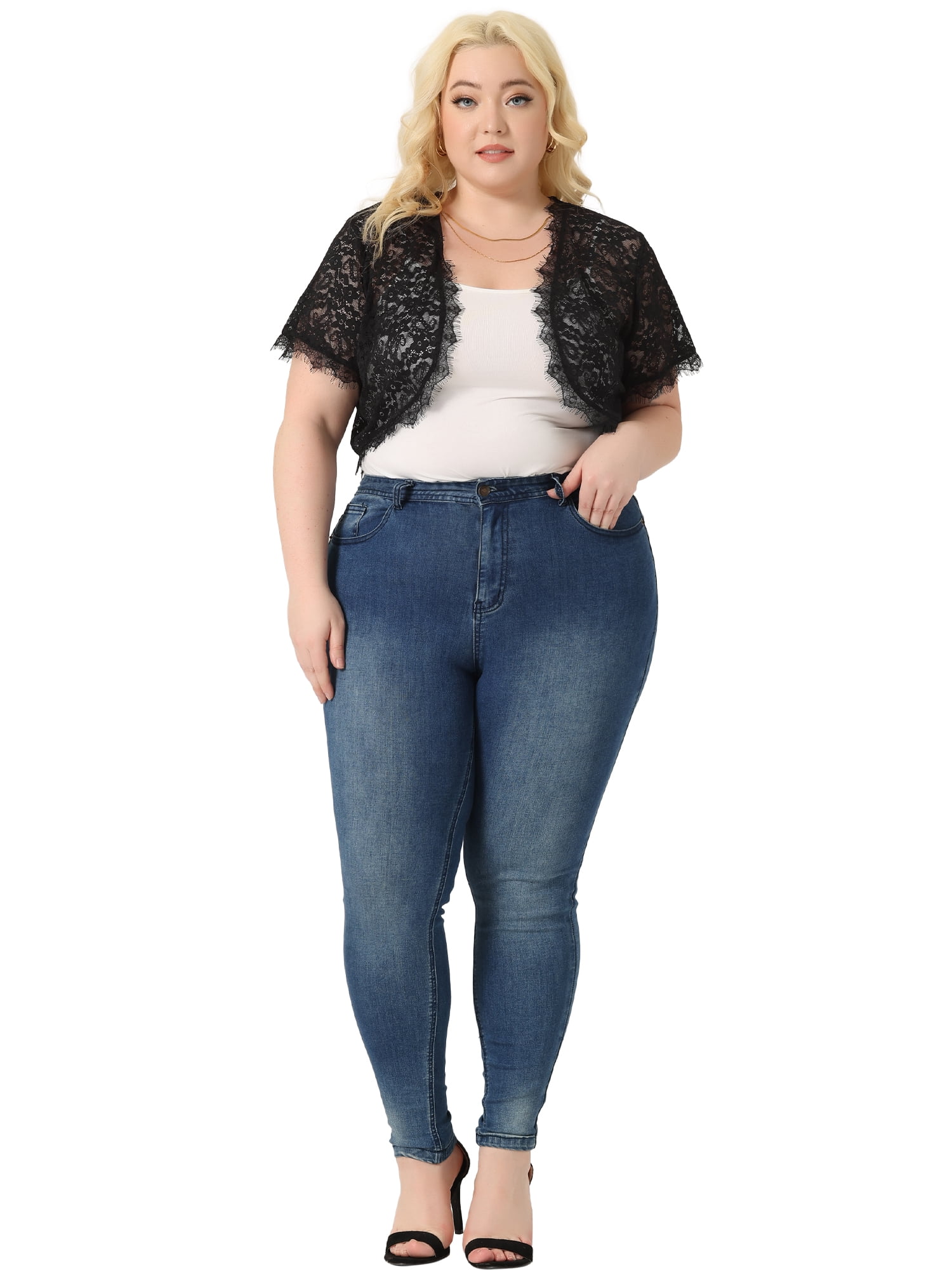 DARING DIVA Plus Size Sheer Shrug Floral Lace Shrugs Tops 1X Dark Black