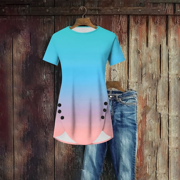 mfyjkho Tops Para Salir, Blusa Informal Con Botones Y Cuello Redondo Para Mujer, Cómoda, De Manga Corta Y Estampada Tops Para Salir S